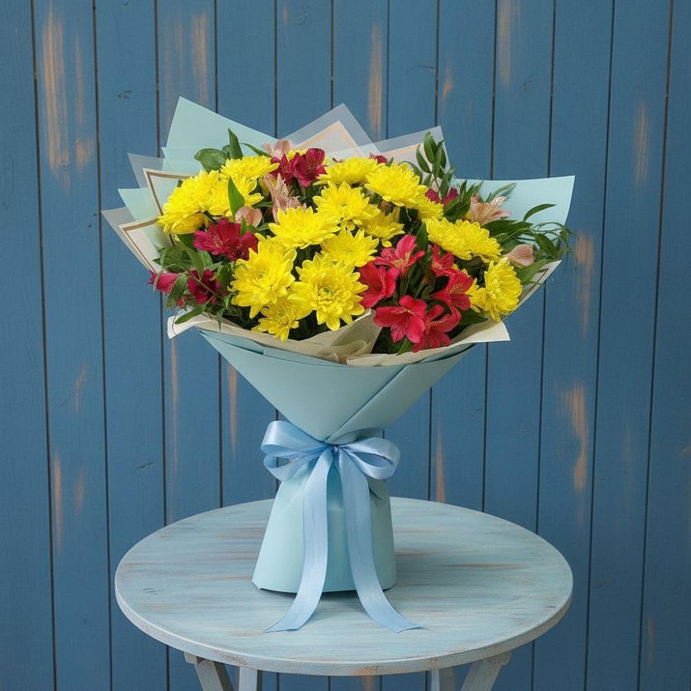 Букет цветов из: Альстромерии и Хризантемы в Дагестанской