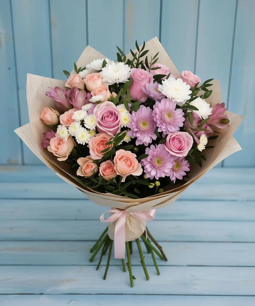 Букет цветов из: Хризантемы, Розы и Альстромерии в Дагестанской