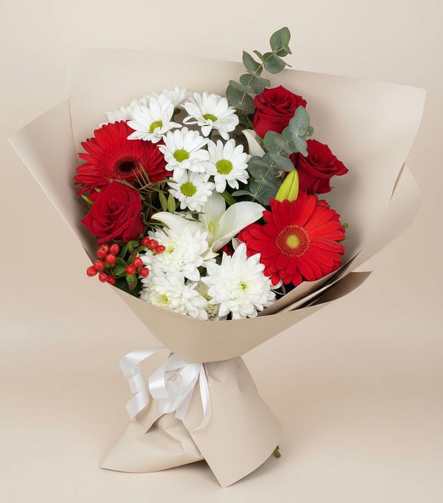 Букет цветов из: Розы, Хризантемы, Герберы и Лилии в Дагестанской
